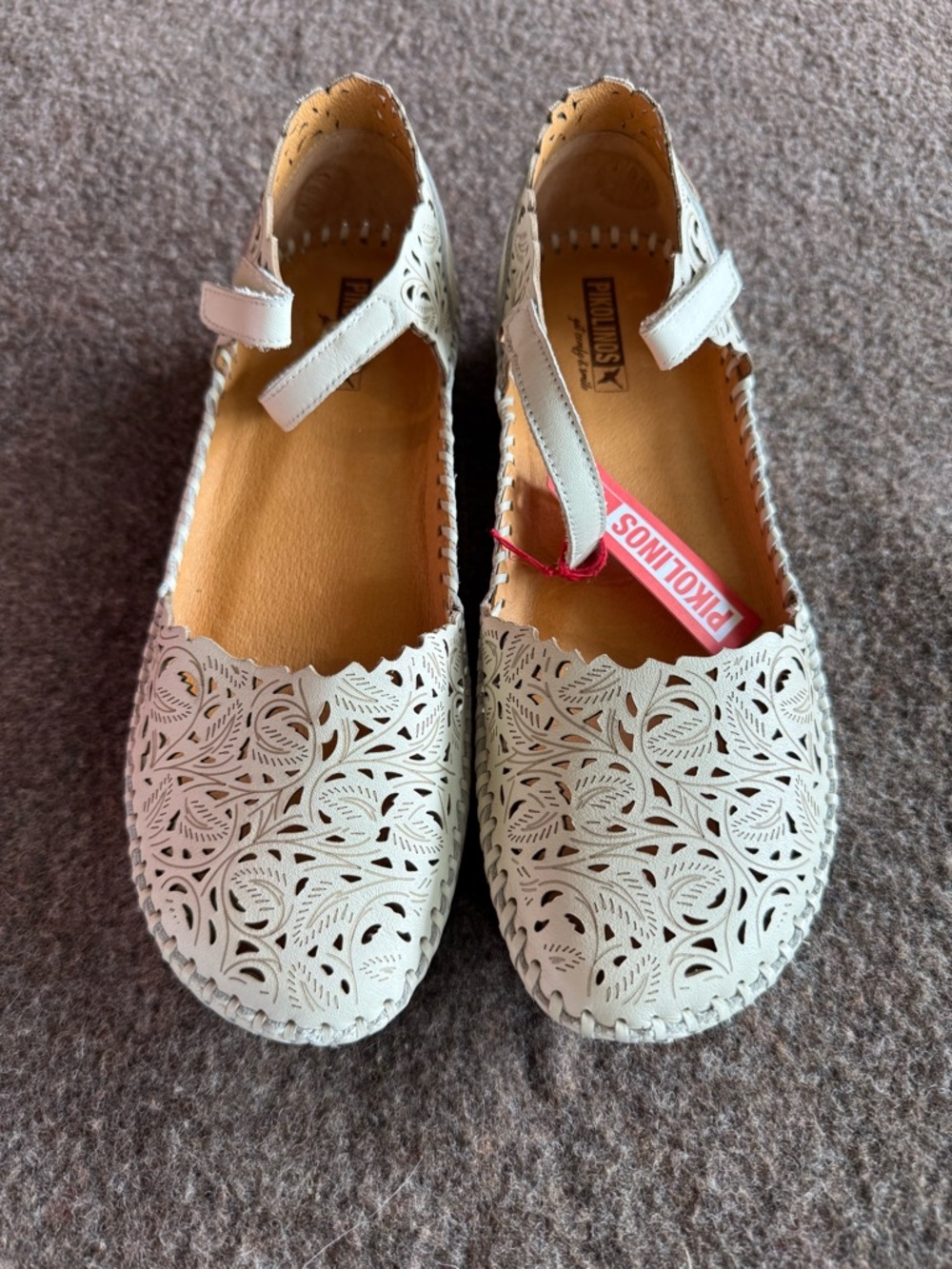 PIKOLINOS White Laser-Cut Leather Mary Jane Sandals